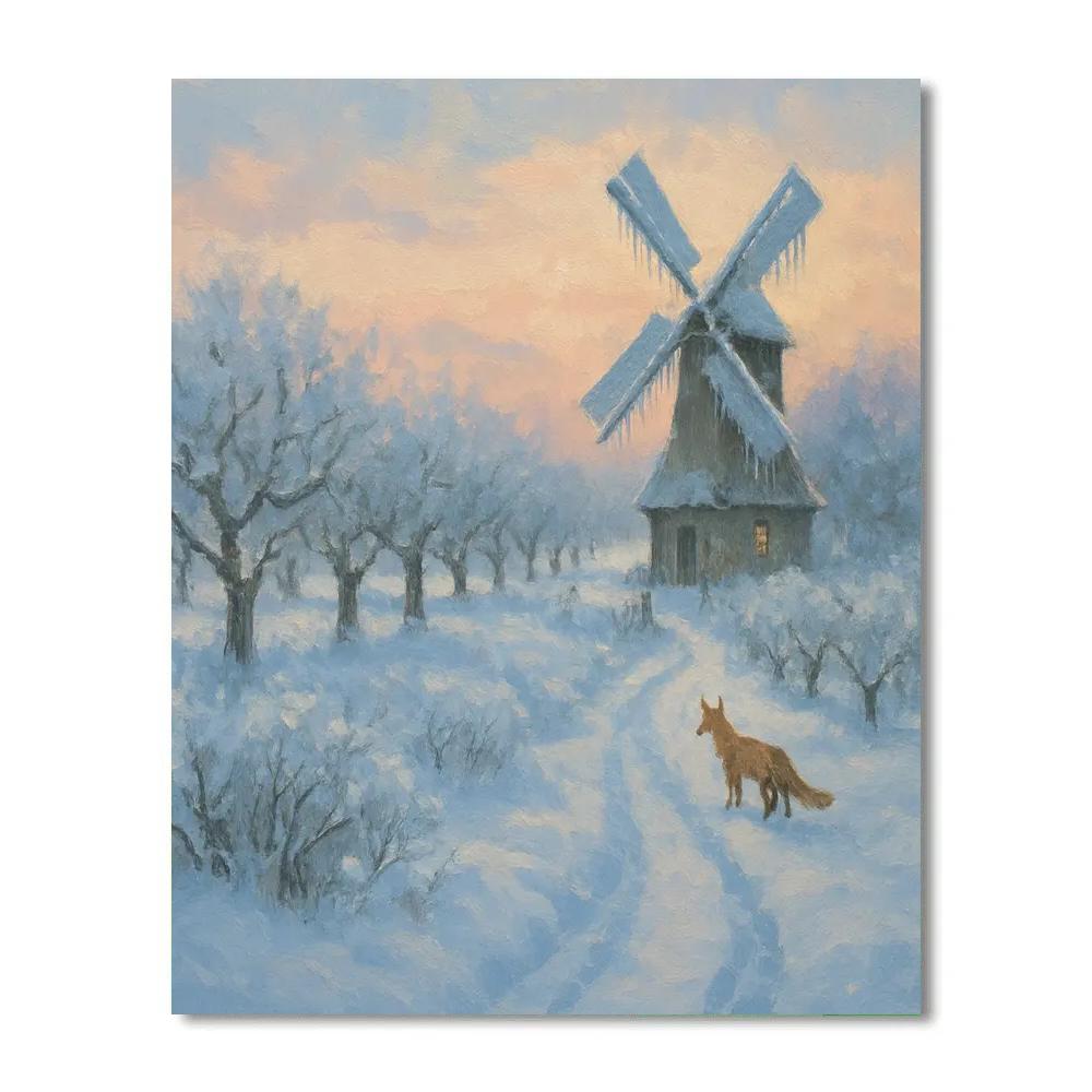 Sunrise Orchard Lane With Frosted Windmill paint by numbers
