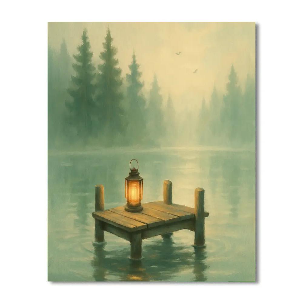 Lantern Dock At Misty Pine Lake Paint by numbers kits