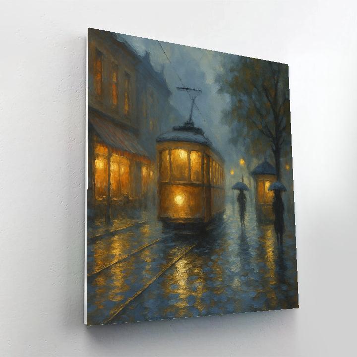 Rainy Tramline Glow Through The Old District Number painting