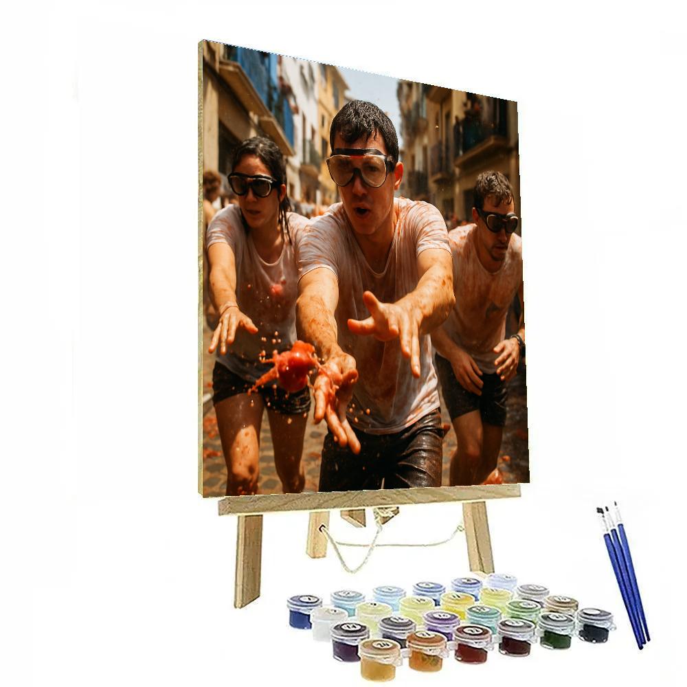 La Tomatina Tomato Festival Buñol Street Burst Painting by numbers kit