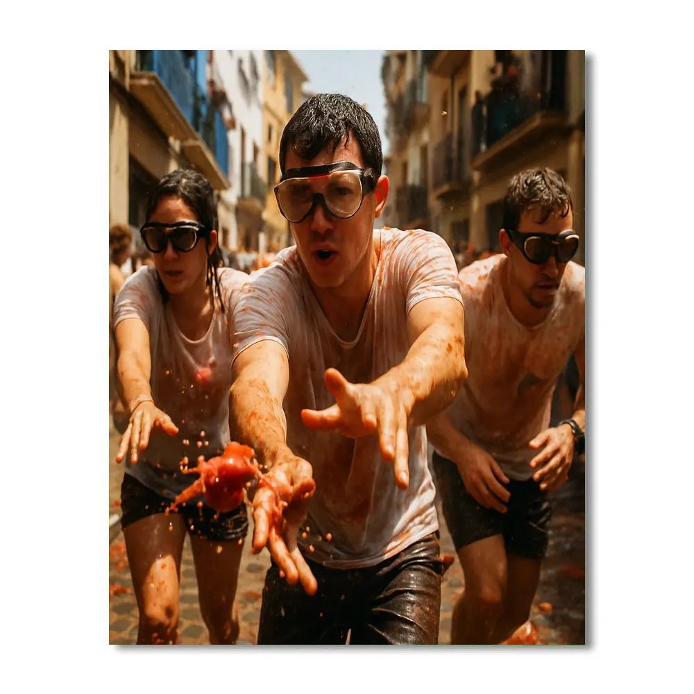 La Tomatina Tomato Festival Buñol Street Burst Painting by numbers kit