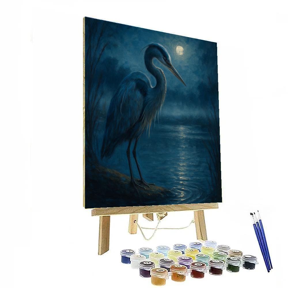 Moonlit Heron Above The Indigo Marsh DIY paint by numbers
