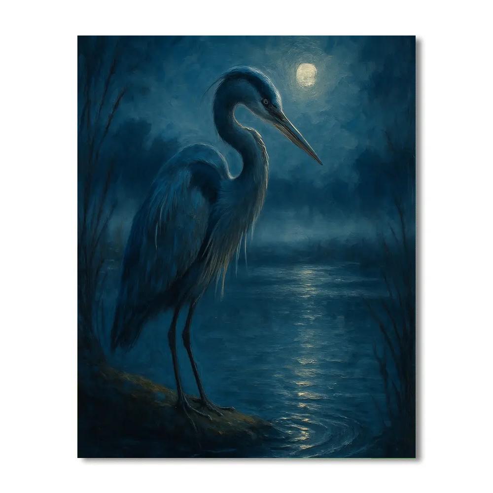 Moonlit Heron Above The Indigo Marsh DIY paint by numbers