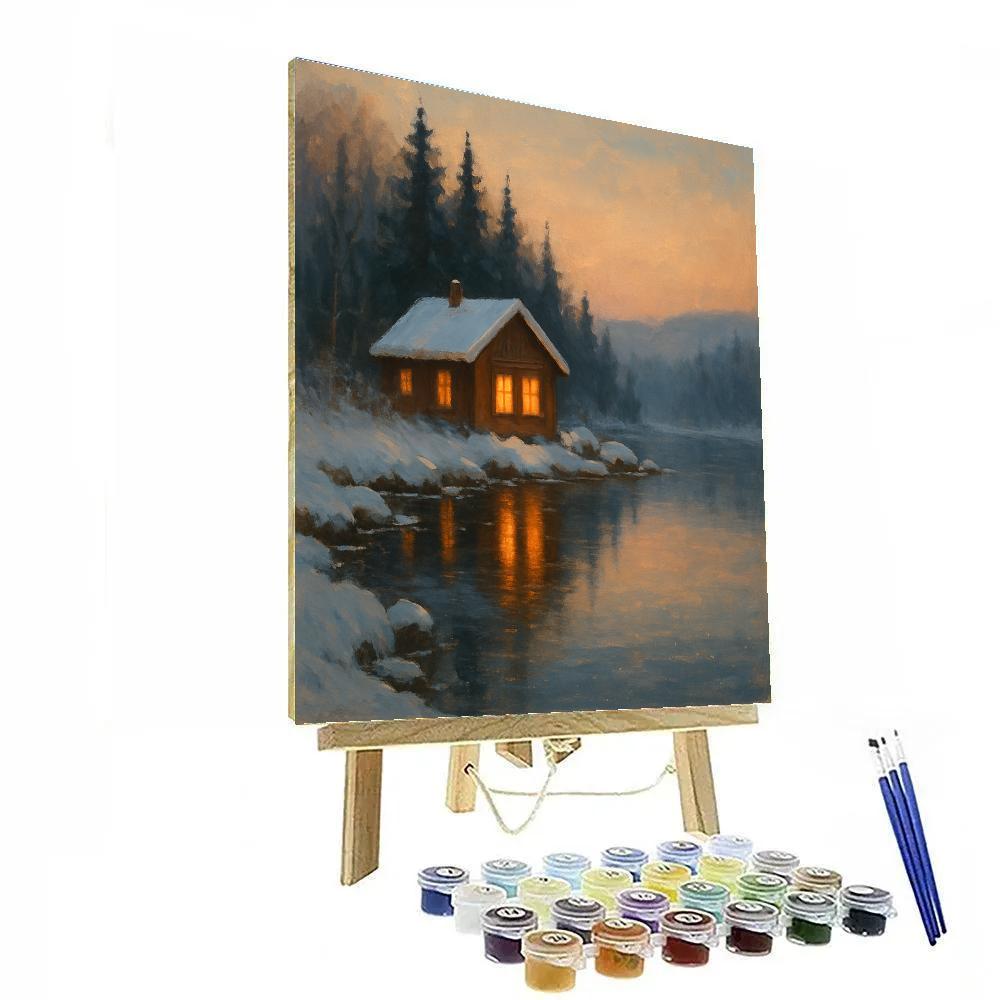 Cinnamon Cabin Lights On Winter Mirror Water Paint by numbers kits