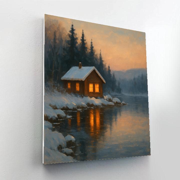 Cinnamon Cabin Lights On Winter Mirror Water Paint by numbers kits