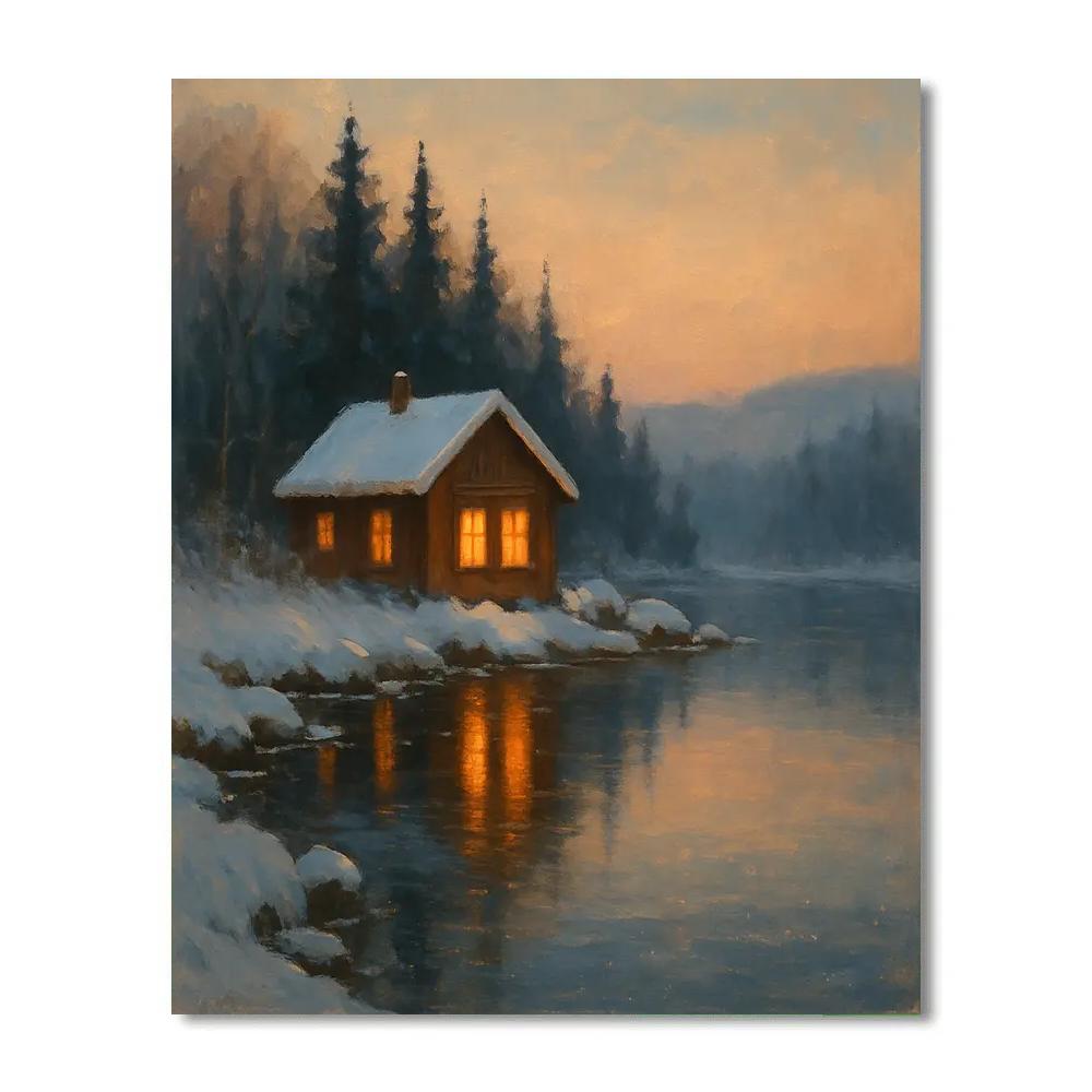 Cinnamon Cabin Lights On Winter Mirror Water Paint by numbers kits