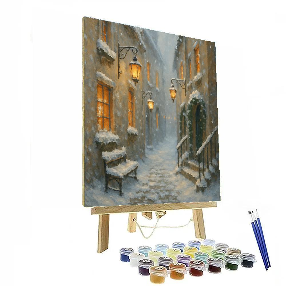Snowfall Lantern Alley With Warm Windows Paint by numbers kits