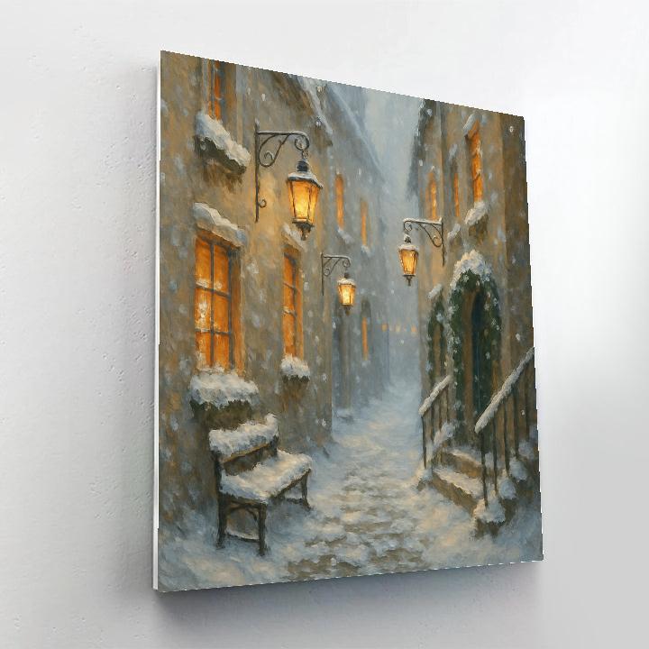 Snowfall Lantern Alley With Warm Windows Paint by numbers kits