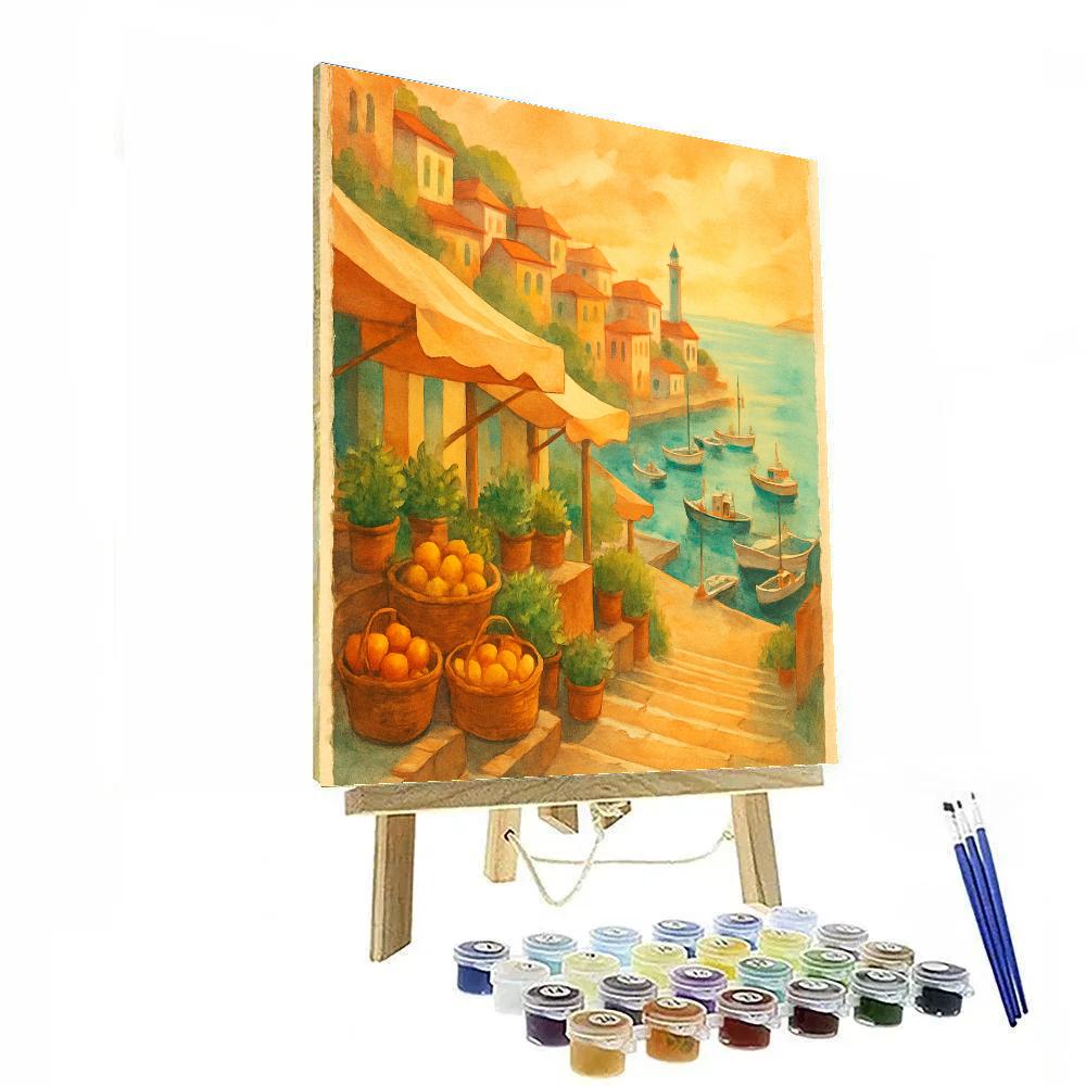 Golden Hour Market Steps Above The Harbor Paint by numbers art