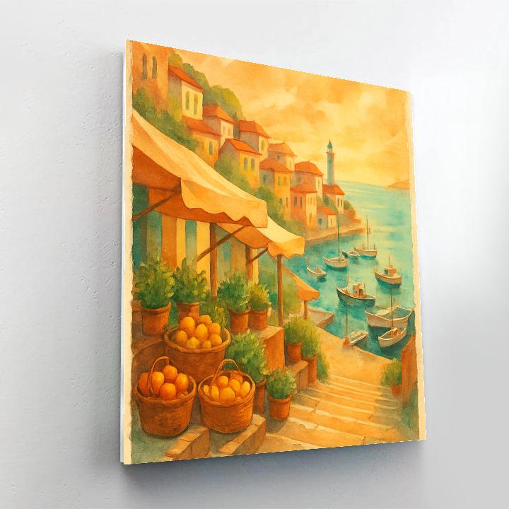 Golden Hour Market Steps Above The Harbor Paint by numbers art