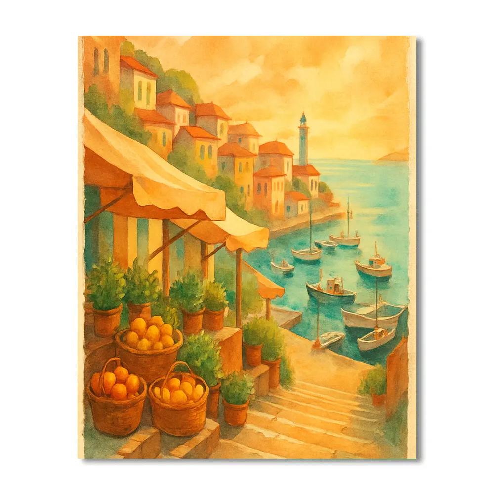 Golden Hour Market Steps Above The Harbor Paint by numbers art