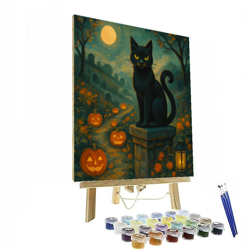 Black Cat Guardian Of The Glowing Gate Paint by numbers art