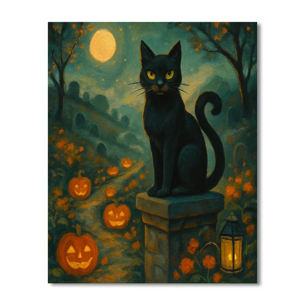 Black Cat Guardian Of The Glowing Gate Paint by numbers art