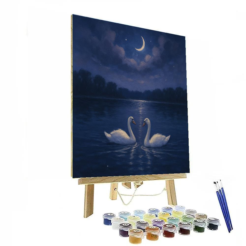 Moonlit Swans Under Silver Cloud Breaks Paint by numbers art