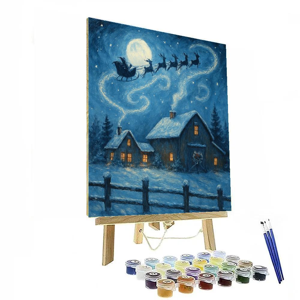 Starry Sleigh Over Sleeping Farm paint by numbers