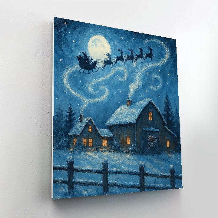 Starry Sleigh Over Sleeping Farm paint by numbers