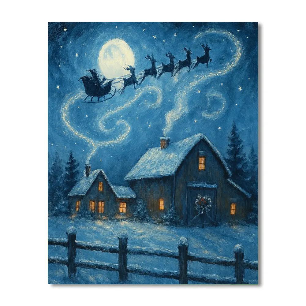 Starry Sleigh Over Sleeping Farm paint by numbers