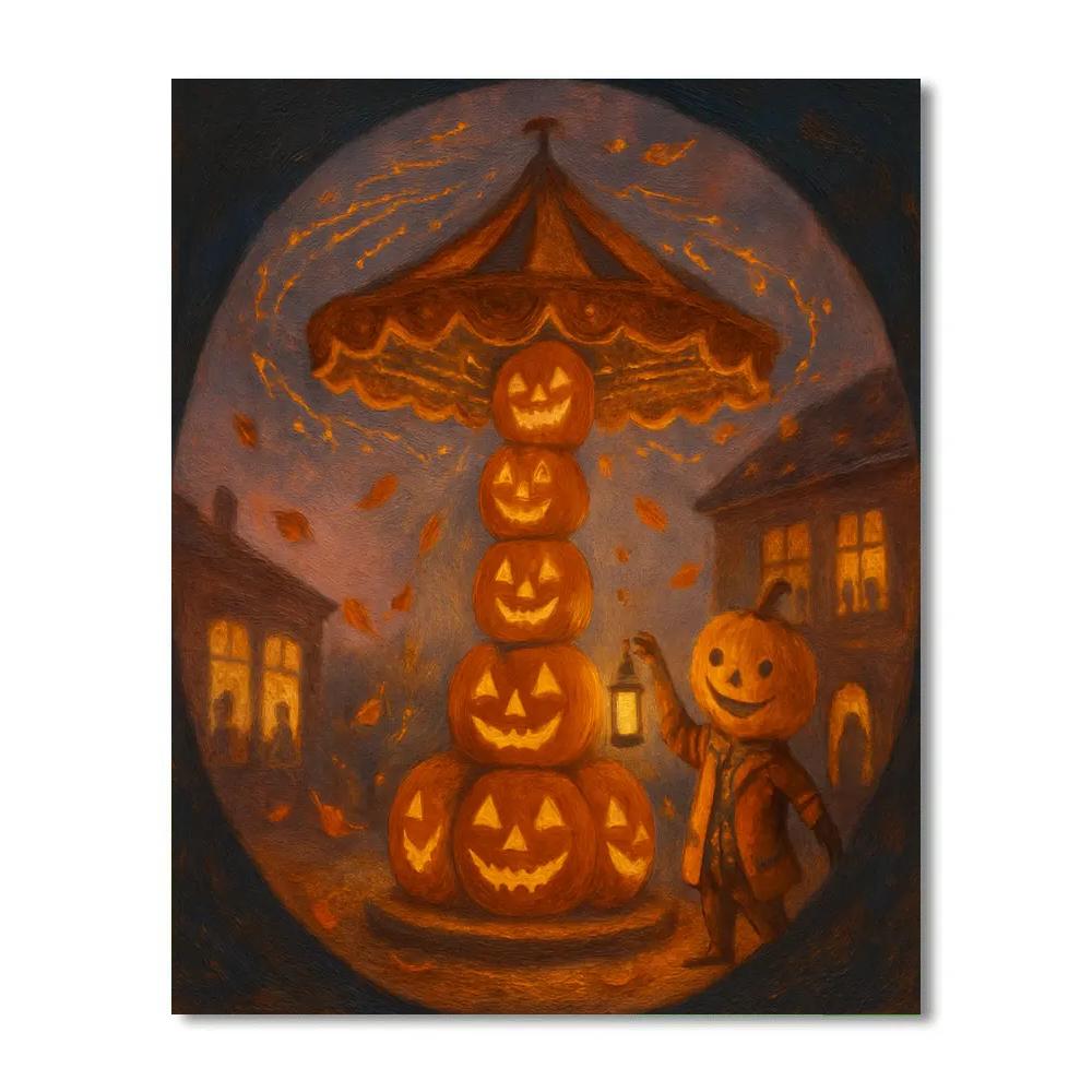 Jack O Lantern Carousel In The Autumn Square Paint by numbers art