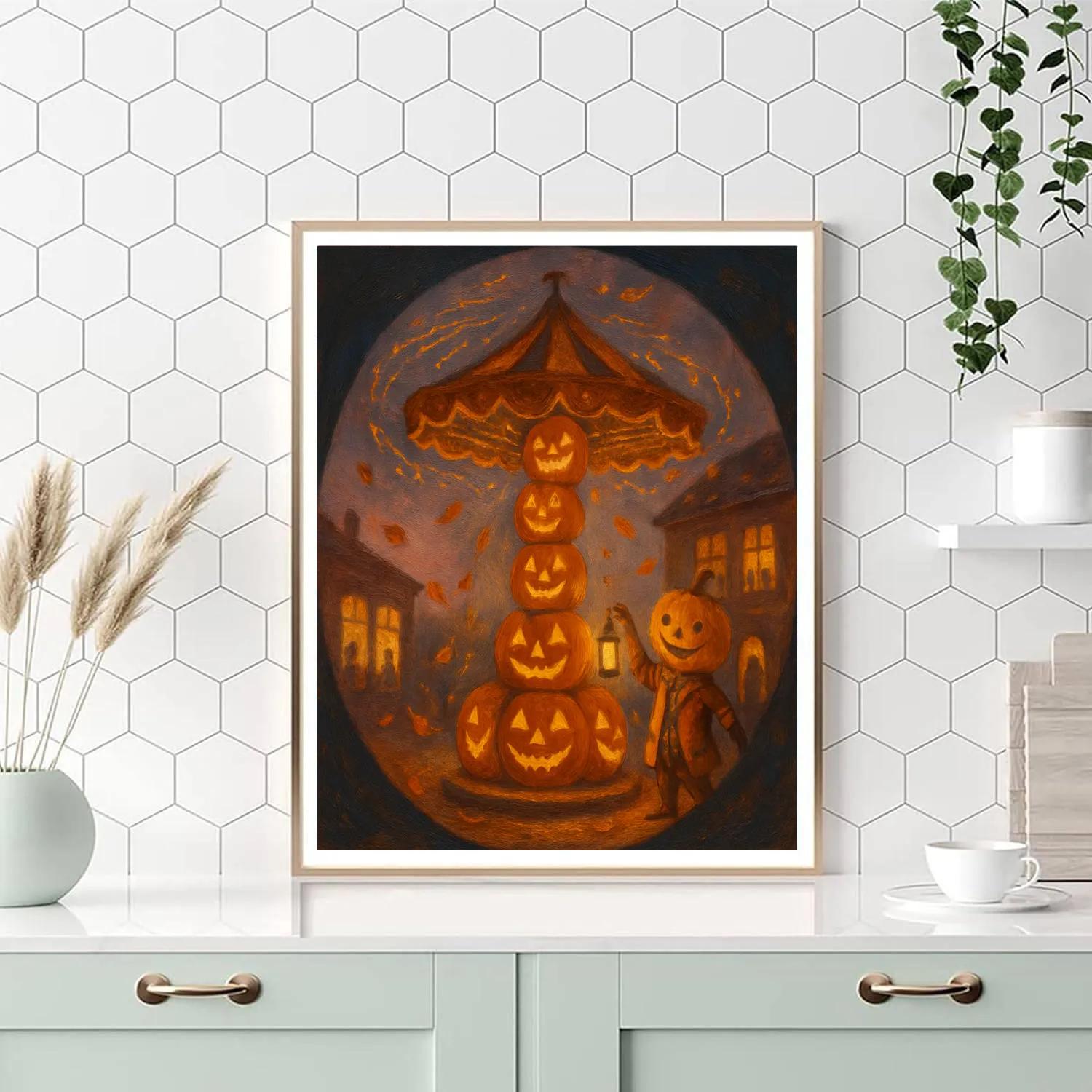 Jack O Lantern Carousel In The Autumn Square Paint by numbers art