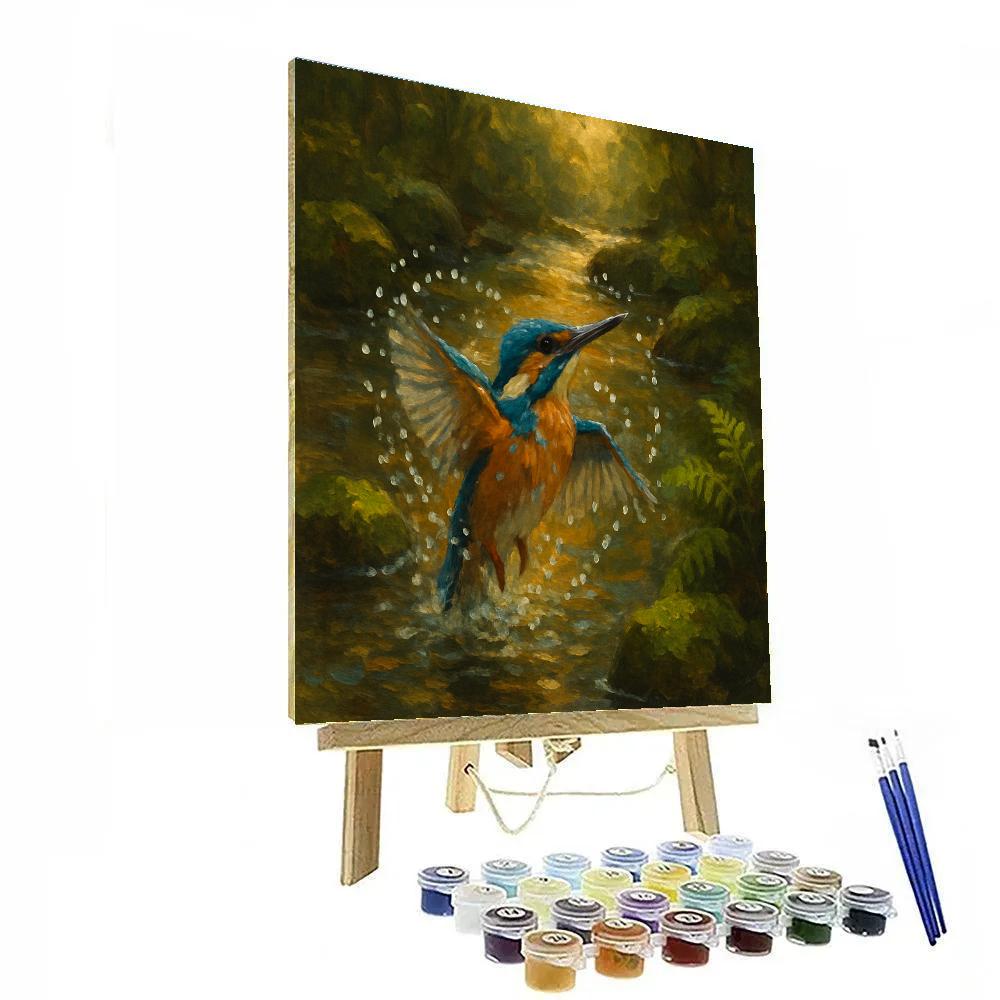 Kingfisher Splash Over The Amber Stream paint by number