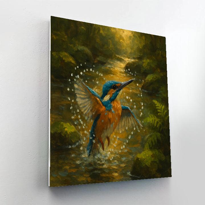 Kingfisher Splash Over The Amber Stream paint by number