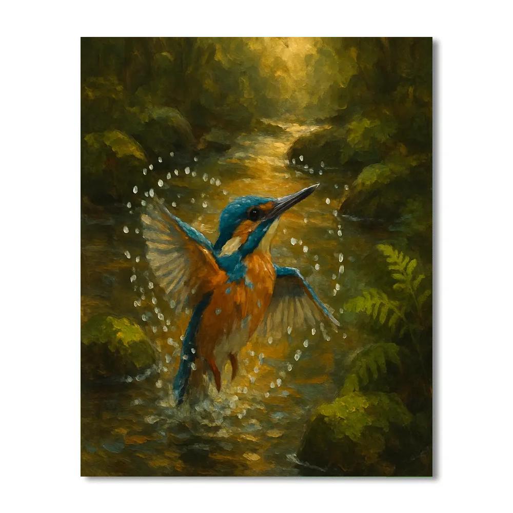 Kingfisher Splash Over The Amber Stream paint by number