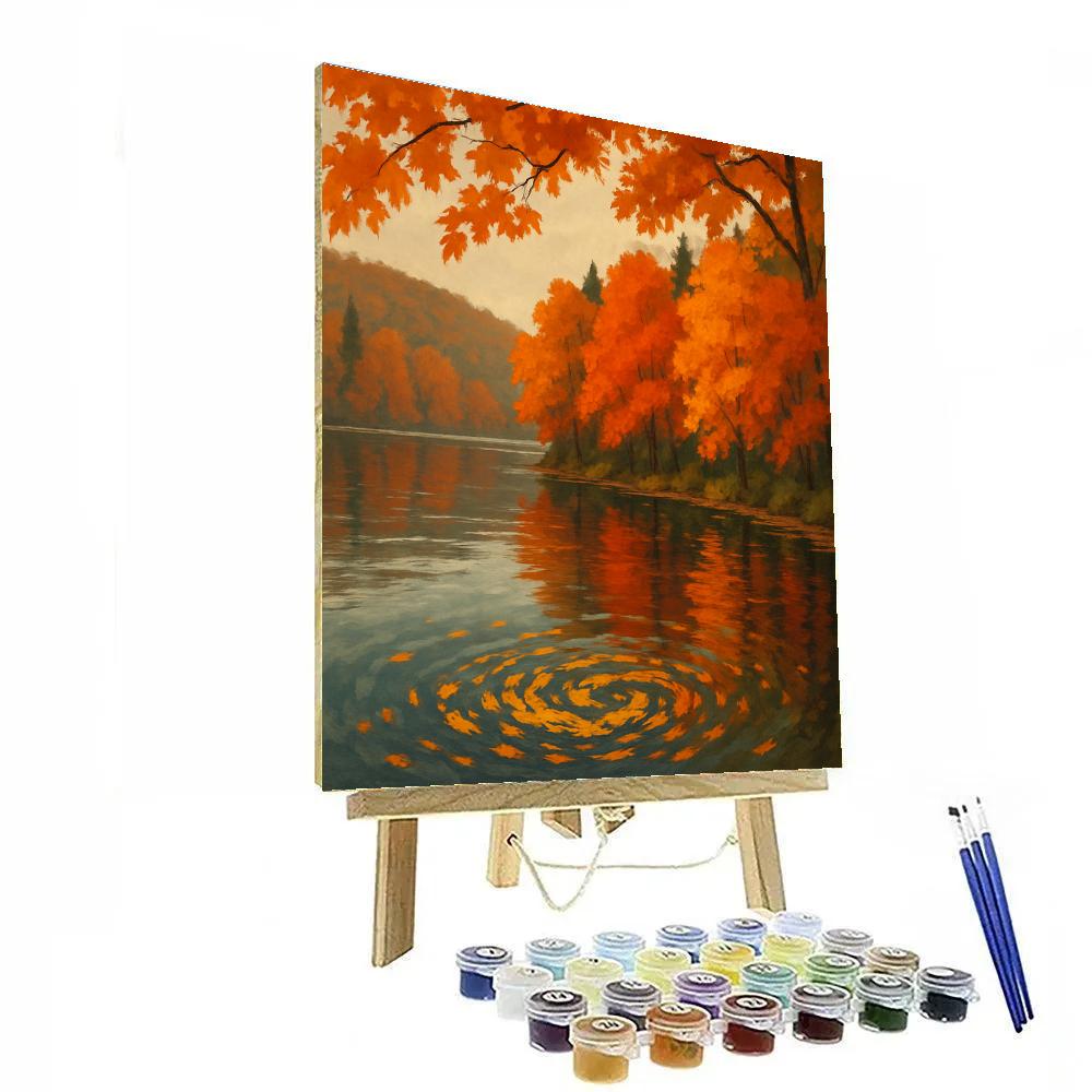 Autumn Maple Reflection With Floating Leaves DIY paint by numbers