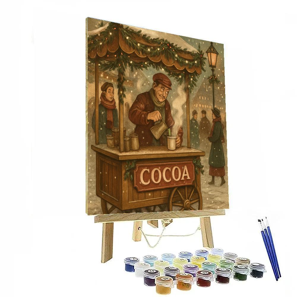 Cocoa Cart In Snowy Market Lane painting number kit