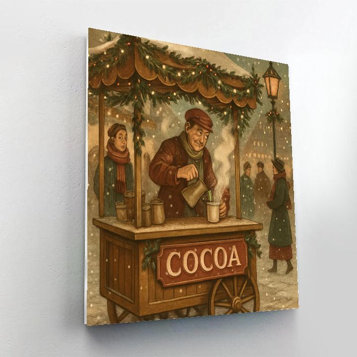 Cocoa Cart In Snowy Market Lane painting number kit