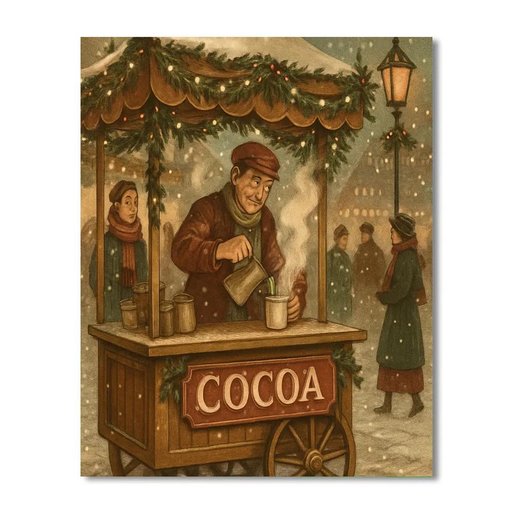 Cocoa Cart In Snowy Market Lane painting number kit