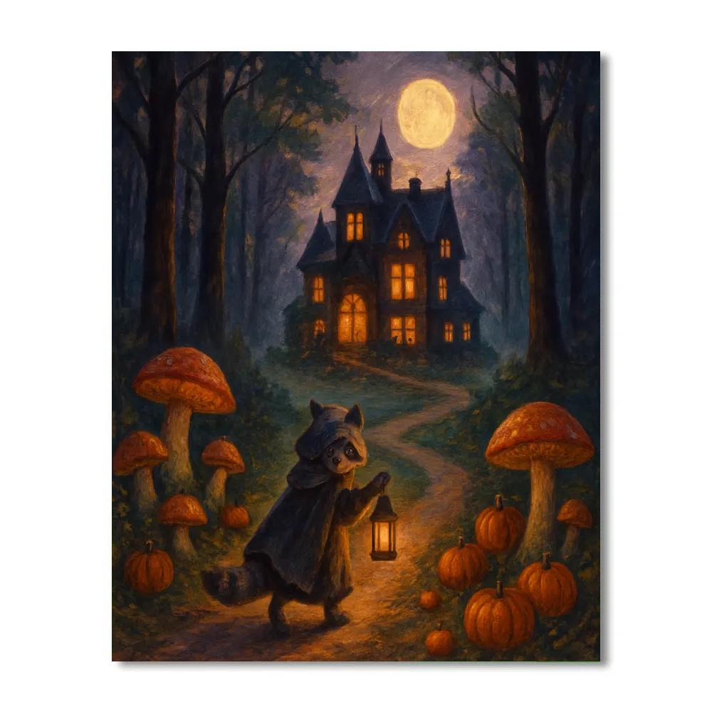 Moonlit Mushroom Path To The Gentle Haunted Manor paint by number