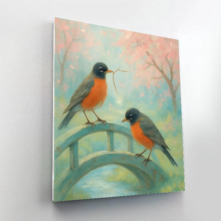 Blossom Bridge Robins In Early Spring Painting by numbers kit
