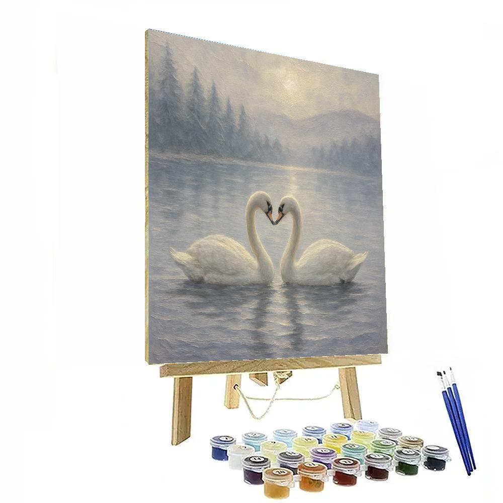 Swans In The Foggy Lake Of Silver Pines DIY paint by numbers
