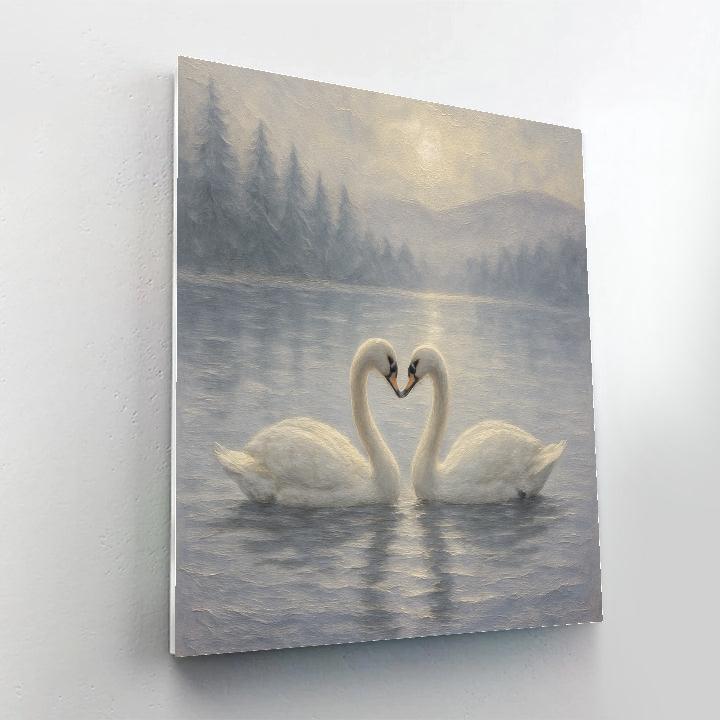 Swans In The Foggy Lake Of Silver Pines DIY paint by numbers