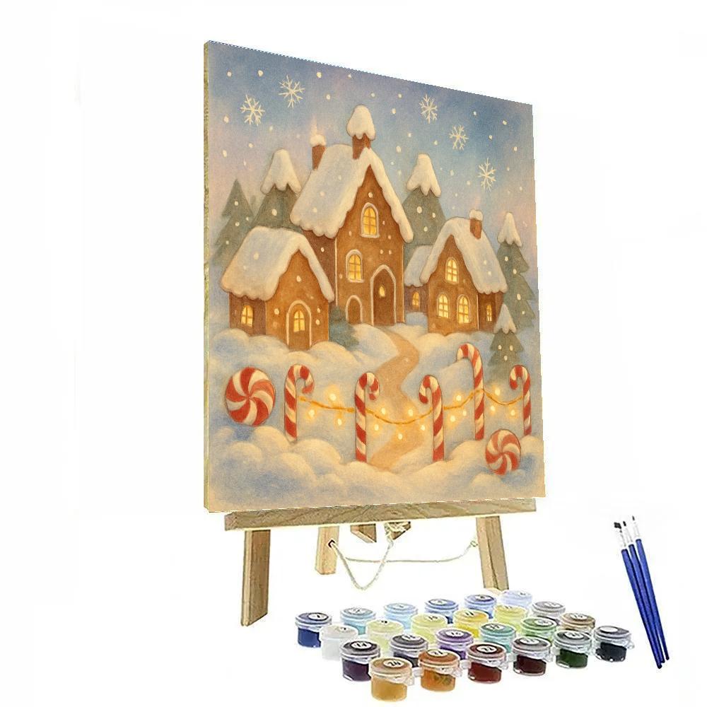 Gingerbread Village Under Glass Sky paint by number