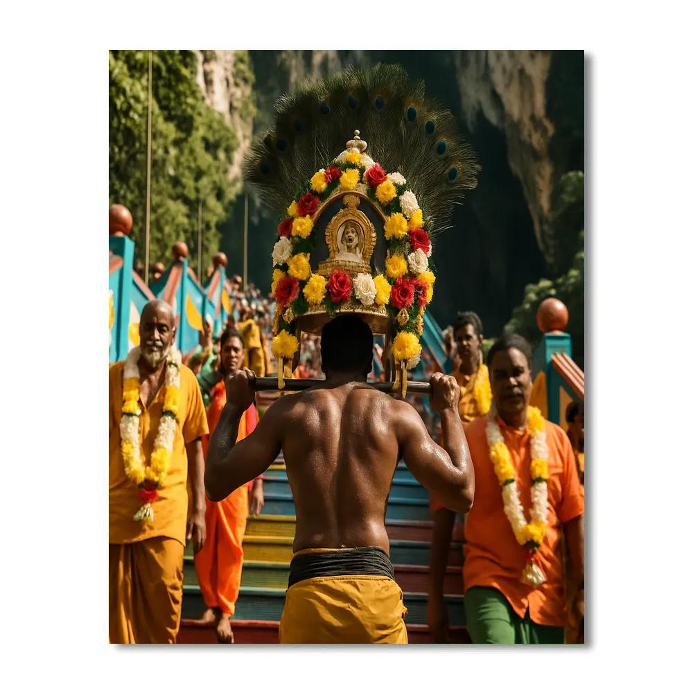 Thaipusam Kavadi Bearers Batu Caves Stairway paint by number