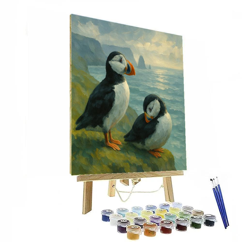 Cliffside Puffins Over The Quiet Sea paint by numbers