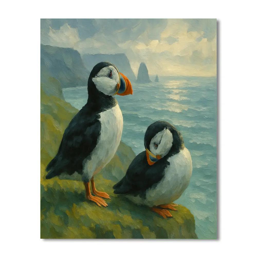 Cliffside Puffins Over The Quiet Sea paint by numbers