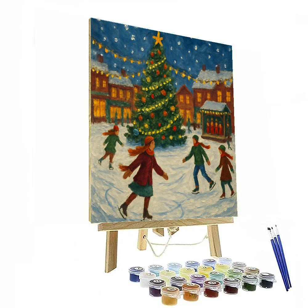 Ice Skaters Around Town Tree Number painting