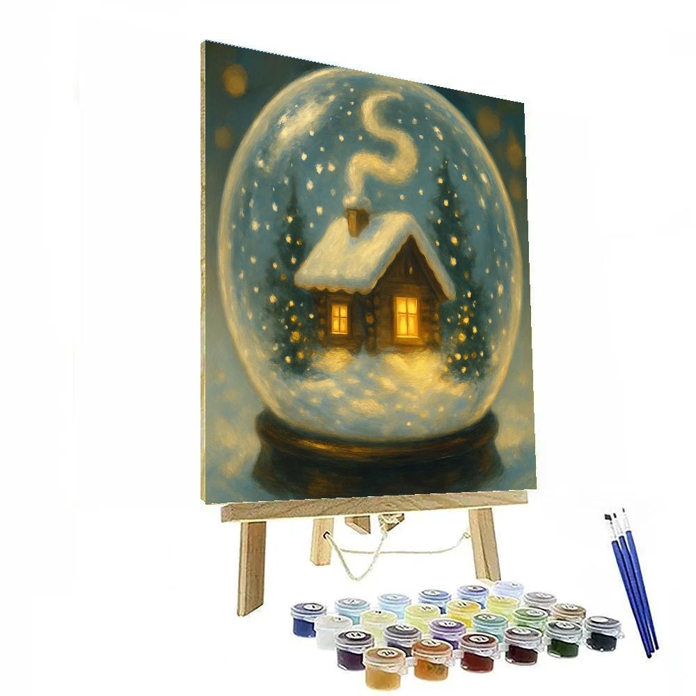 Snow Globe Forest Cabin Number painting