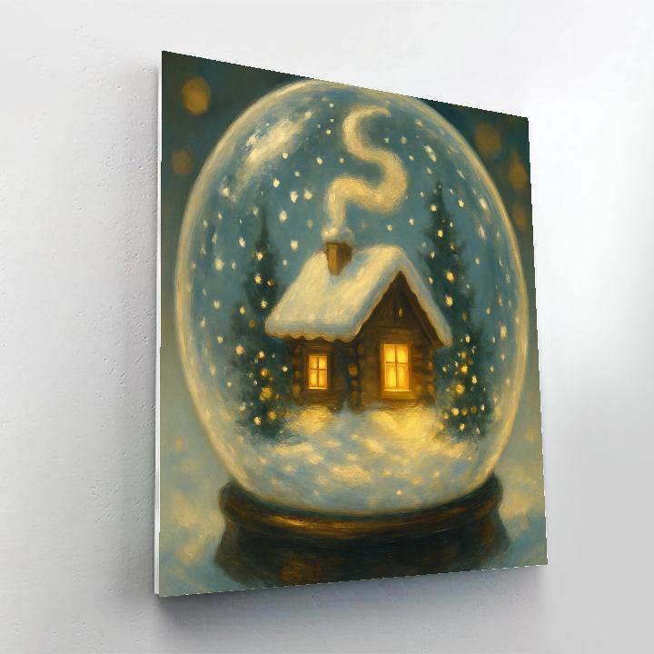 Snow Globe Forest Cabin Number painting