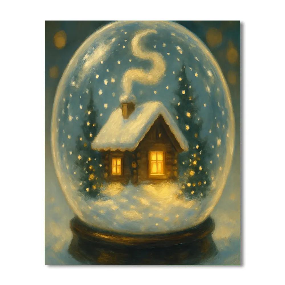 Snow Globe Forest Cabin Number painting