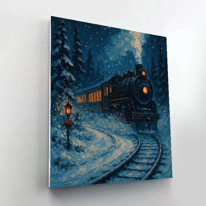 Midnight Train Through Snowy Pines paint by color