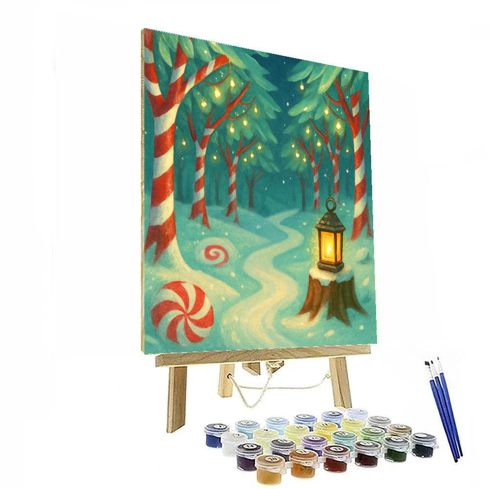 Candy Cane Forest With Hidden Lights paint by number