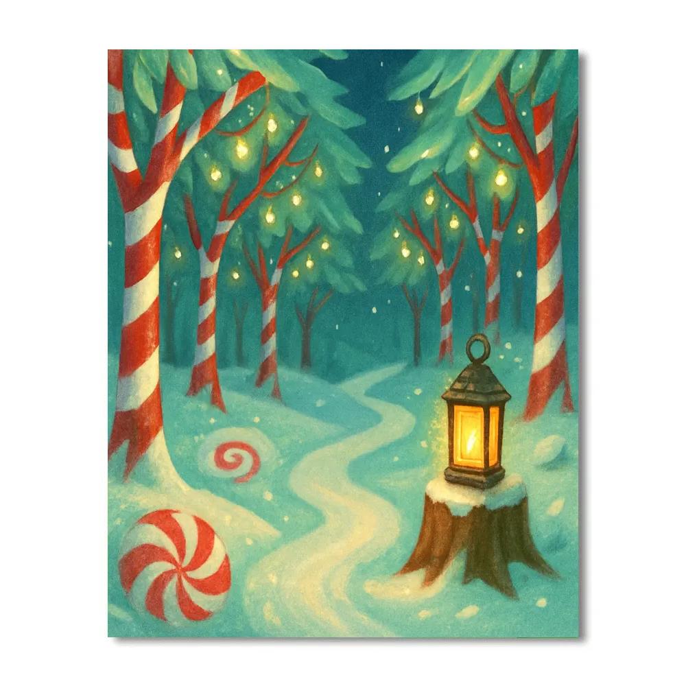 Candy Cane Forest With Hidden Lights paint by number