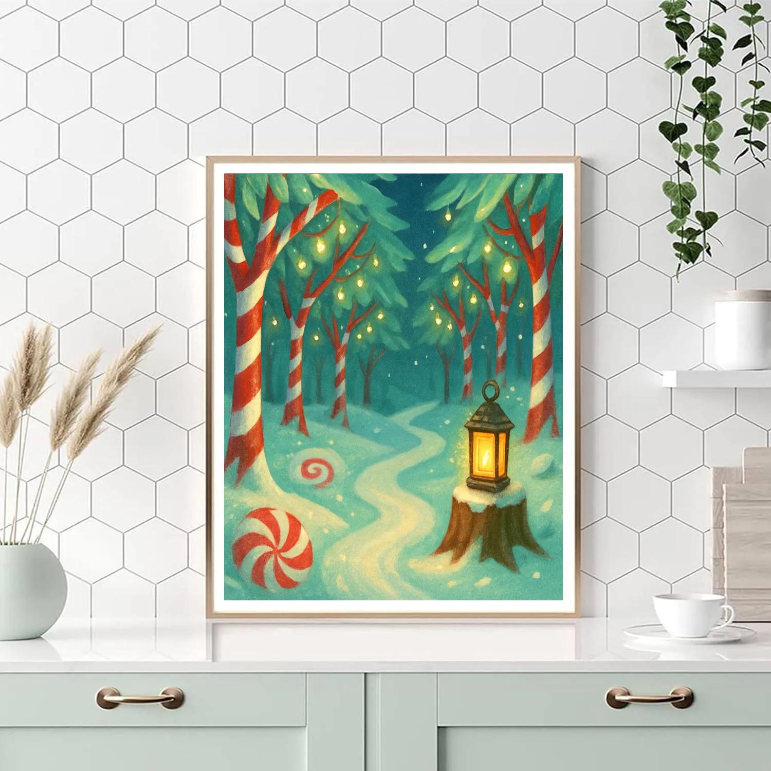 Candy Cane Forest With Hidden Lights paint by number
