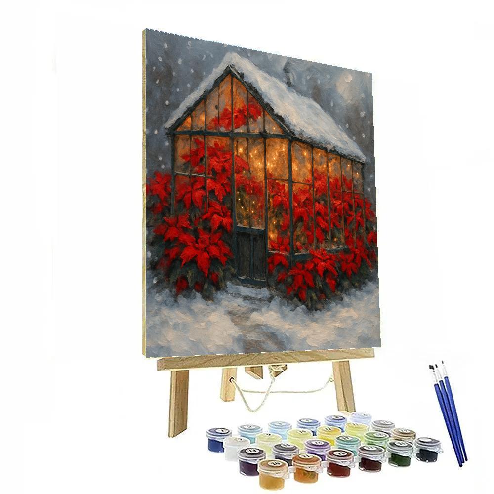 Poinsettia Greenhouse Snowstorm paint by number