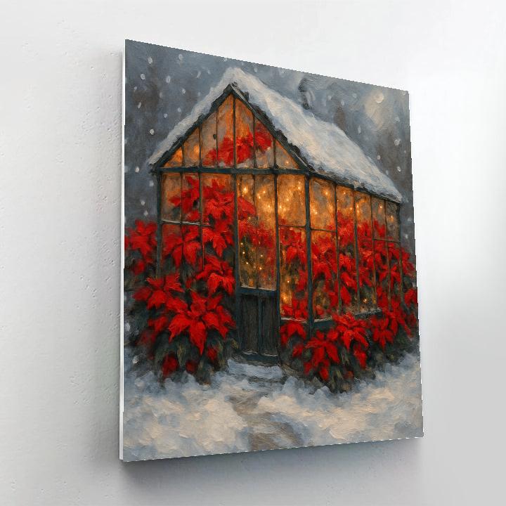 Poinsettia Greenhouse Snowstorm paint by number