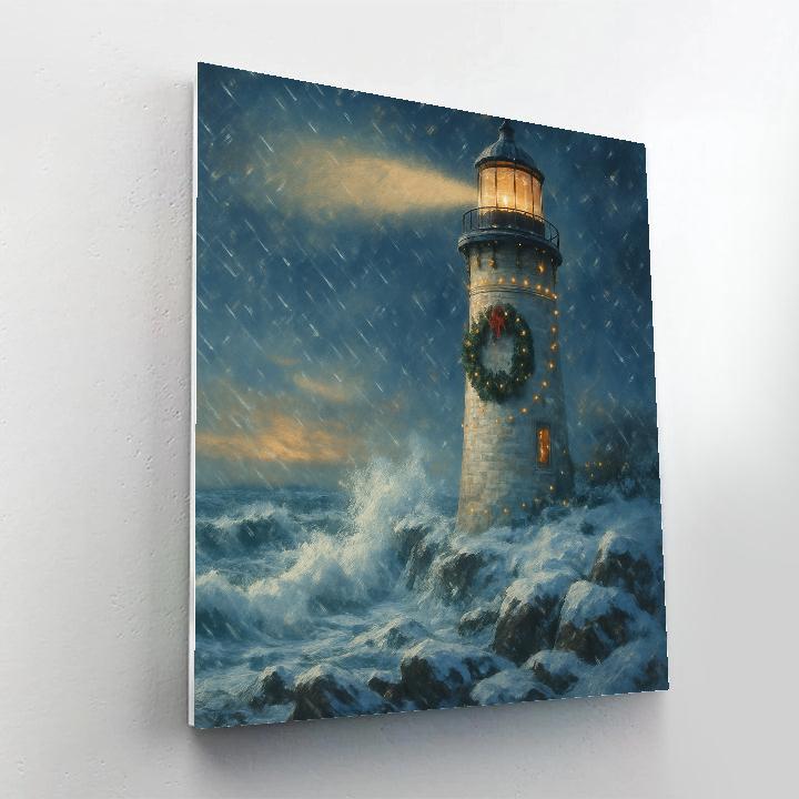 Winter Lighthouse With Wreath Beacon Number painting