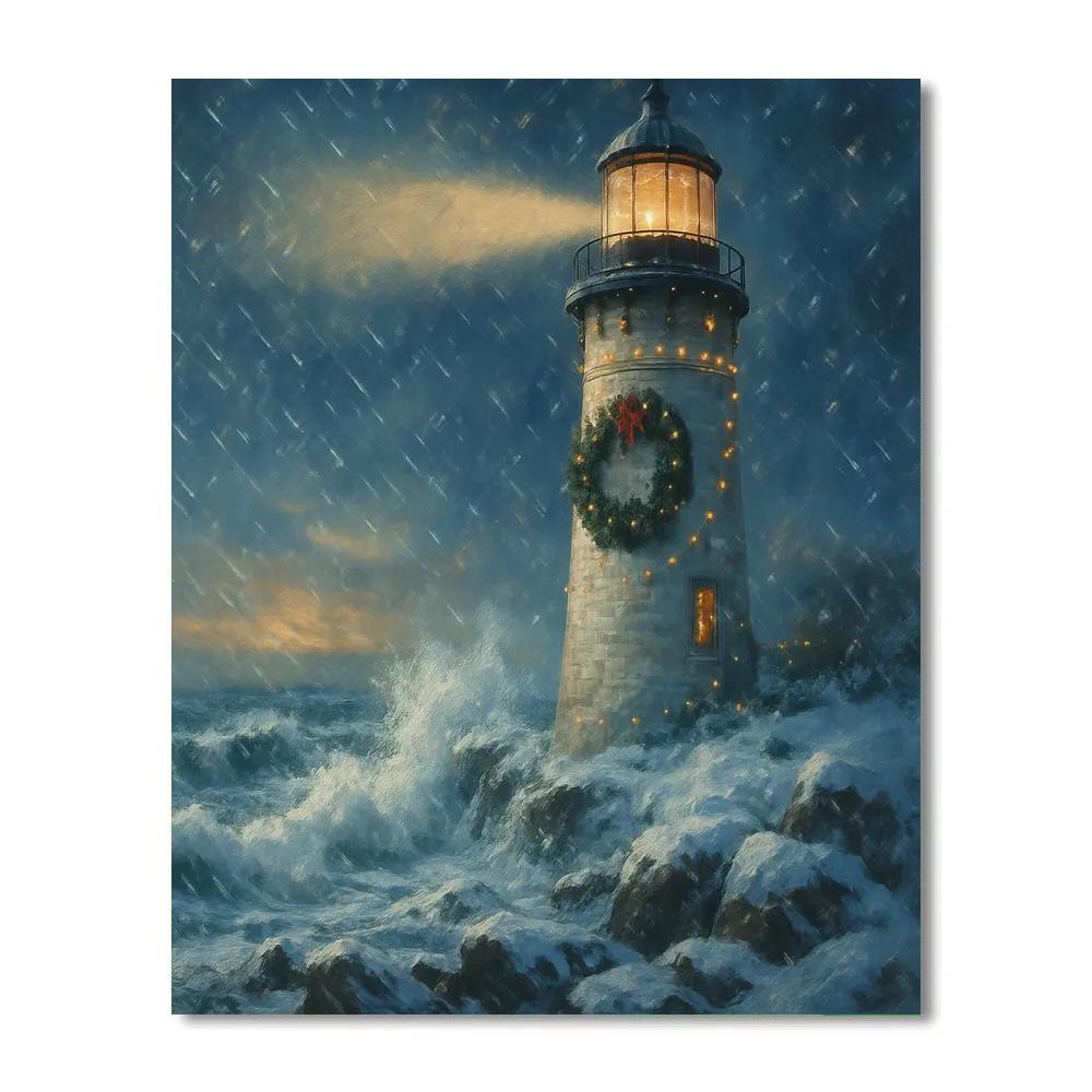 Winter Lighthouse With Wreath Beacon Number painting